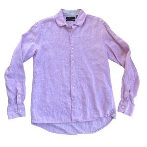 🌟 Saks Fifth Ave Pink Linen Button Down Shirt Men’s Medium Classic Fit